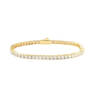 Imagem de Lulu Mel Colar ou pulseira de tênis de elos de caixa de 3 mm para mulheres, corrente de zircônia cúbica banhada a ouro amarelo 14K com extensão, joia empilhável para todos os dias, presente perfeito
