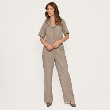Imagem de Conjunto Bisô Camisa e Calça Alfaiataria Risca de Giz Cinza-Feminino