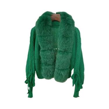 Imagem de Casaco De Tricô Feminino De Inverno Com Pele De Raposa Real, Jaqueta C