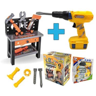 Imagem de Kit Oficina Infantil C/ Bancada e Parafusadeira Elétrica - Pica Pau