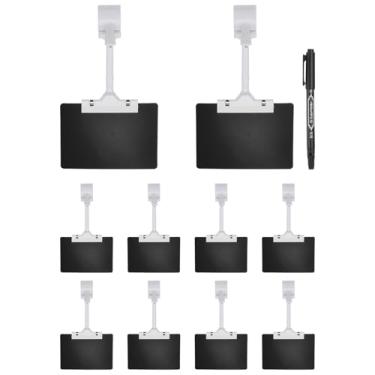 Imagem de PATIKIL Clipes de suporte de placa, 10 peças, suporte de sinal, clipe duplo, etiqueta de preço ajustável com cartões de plástico preto A6 e marcador apagável para exposição de supermercado, escritório