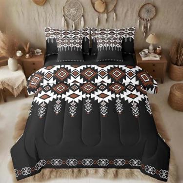 Imagem de Feelyou Jogo de cama infantil preto asteca do sudoeste com 7 peças, geométrico, vintage, boêmio, rústico, ocidental, tribal, para decoração de quarto feminino e masculino, macio