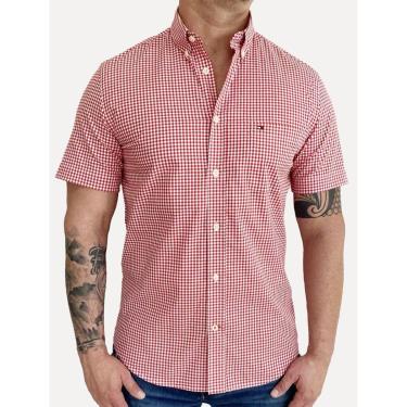Imagem de Camisa Tommy Hilfiger Masculina Manga Curta Xadrez Gingham Branca/Vermelha-Masculino