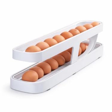 Imagem de Organizador de Ovos para Geladeira, Branco, Plástico, 2 Camadas, Porta Ovos Empilhável