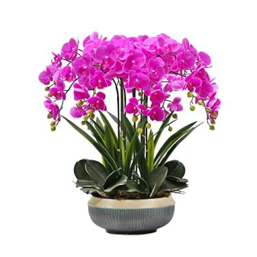 Imagem de Plantas Falsas Orquídea Phalaenopsis Flores Artificiais Arranjo Floral 65 cm Orquídea Falsa com Vaso de Cerâmica Orquídea Phalaenopsis para Casa de Banho Festa Mesa de Jantar Plantas Artificiais
