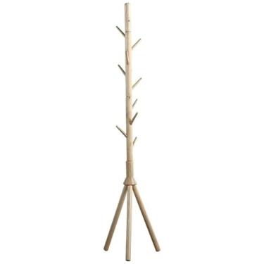 Imagem de SLGGPJBU Cabideiro elegante, cabideiro de madeira maciça, cabideiro de madeira maciça de corredor com 9 ganchos, suporte para cabide de tripé