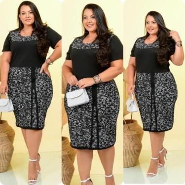 Imagem de Vestido Feminino Tubinho Moda Evangélica Plus Size Atacado - Moda Fash