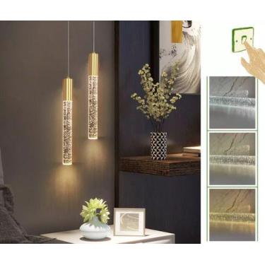 Imagem de 2 Pendente Moderno Led Tubo Cristal Bolhas Dourado Cabo 2m L - AGE LUM