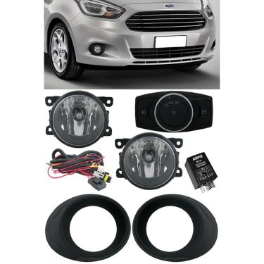 Imagem de Kit Farol de Milha Neblina Ford Novo Ka 2014 a 2018 - Interruptor Modelo Painel + Molduras