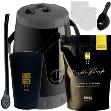 Imagem de Kit Tereré Garrafa Lisa Black Erva Mate 500 G Copo Caldereta Acrílico 