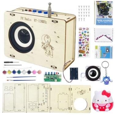 Imagem de Kit de rádio DIY infantil FM de madeira 87-108MHz Kits de ciência para idades 8-11 12-14 STEM para idades 8-10 anos com pincéis coloridos Livro para colorir Adesivos, pingentes e brinquedos de apertar