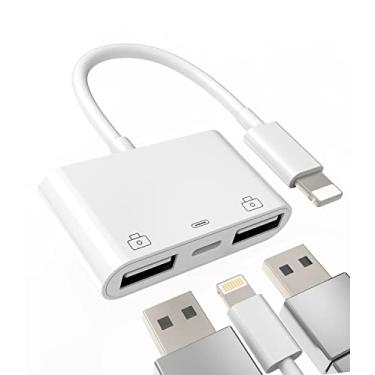 Imagem de Adaptador para iPhone OTG Lightning macho para carregador USB duplo fêmea dongle câmera cartão de memória, pen drive, cabo, leitor de mouse, conversor de teclado, divisor de cartão de carregamento