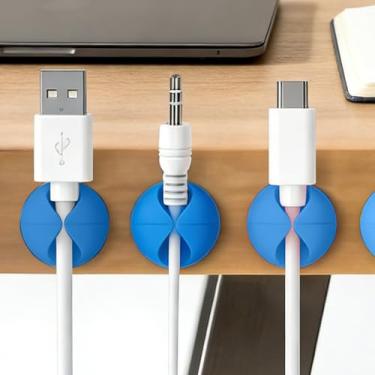 Imagem de 3 peças de clipes de cabo, organizador de cabos adesivos, suporte de carregador para mesa de cabeceira, telefone de carro (azul)