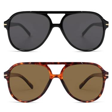 Imagem de HERJOUR Óculos de sol retrô moderno quadrado aviador feminino masculino anos 70 clássico vintage óculos de sol grandes AR82174, Preto polarizado + marrom degradê tartaruga, Medium