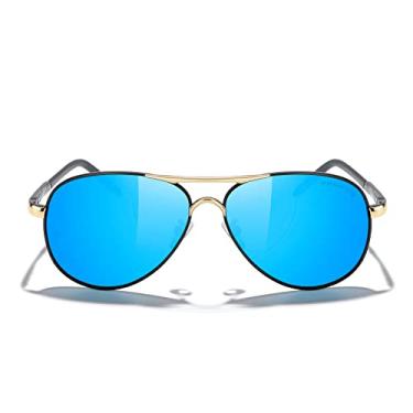 Imagem de MERRY'S Óculos de sol aviador para homens e mulheres, lentes polarizadas para dirigir, proteção UV400, S8513, Armação preta/ponte dourada/lente espelhada azul, Lens Width: 61 Millimeters