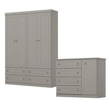 Imagem de Conjunto Guarda Roupa e Cômoda Americana Henn 2 Peças 5 Portas 8 Gavet