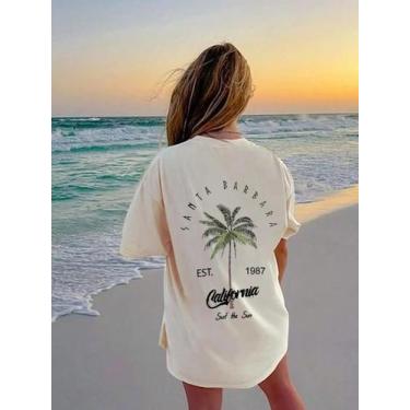 Imagem de Camiseta Feminina De Verão Em Algodão Com Estampa De Palmeira Galafoni