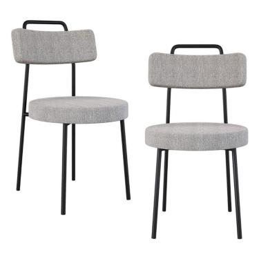 Imagem de Kit 02 Cadeiras Sala De Jantar Kobe Estofada Com Encosto Linho Cinza - Desk Design