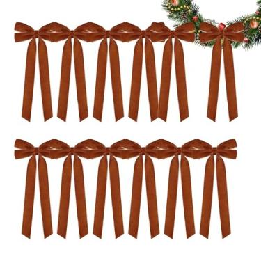 Imagem de Laços de veludo para Natal, decoração de Natal, decorações de árvore de fim de ano - para porta da frente guirlanda de escritório, escada, peitoril de janela, cornija de parede, jardim, quintal, sala