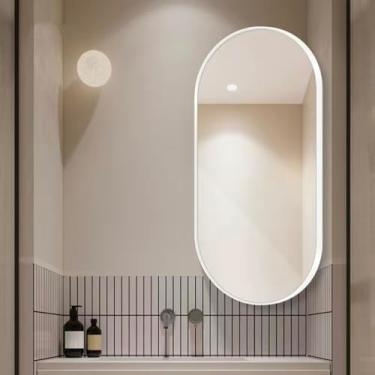 Imagem de Espelho de canto giratório, espelho oval para banheiro com moldura de metal, à prova de explosão HD, suporte giratório ajustável, ideal para instalação de canto com economia de espaço, maquiagem e