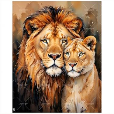 Imagem de TAOPAOLAB Kit de pintura de casal de leões por números para adultos – Pintura de vida selvagem DIY em tela 40,6 x 50,8 cm, conjunto de tinta acrílica, adequado para iniciantes, kit de arte animal para