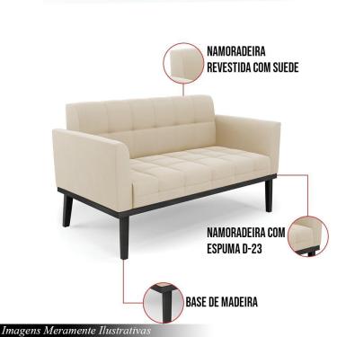 Imagem de Poltrona Namoradeira Decorativa Pés Fixo Em Madeira Preto Suede Bege