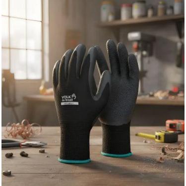 Imagem de Luva Segurança Proteção Grip Comfort Volk Látex Ca38293, Preto, G, Lat