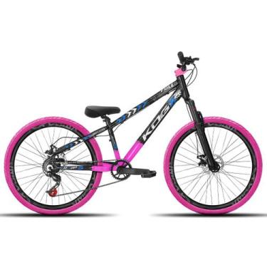 Imagem de Bicicleta aro 26 KOG Freeride Kit Single Pneus Flame, Preto rosa, Azul