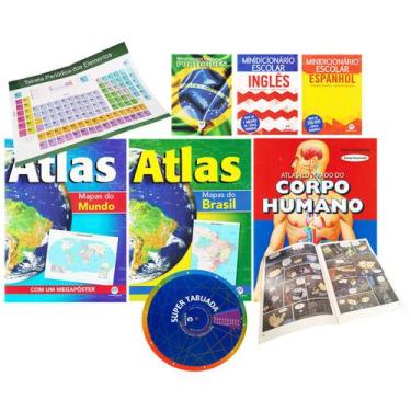 Imagem de Kit Material Escolar Atlas Minidicionário Tabela Tabuada