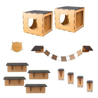 Imagem de Circuito Suspenso Playground Gato com Nichos e Prateleiras Kit 11 Peça