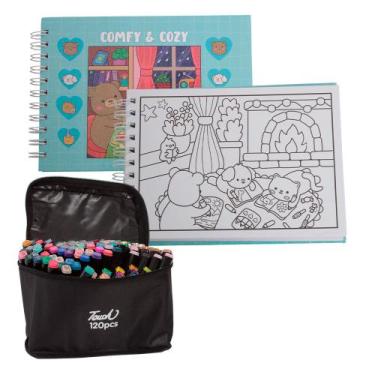 Imagem de Kit Livro Para Colorir Capa Dura Com Canetinhas 120 Cores - Toys 2u, A