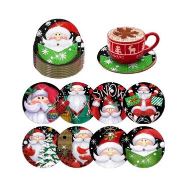 Imagem de Conjunto De 8 Porta-Copos De Madeira Antiderrapantes Com Tema De Natal