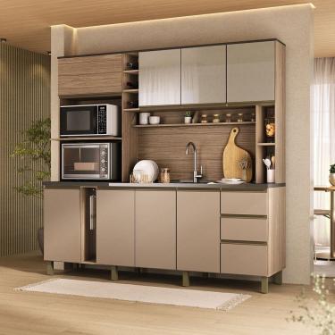 Imagem de Cozinha 205cm Mdf 15mm com Portas de Vidro Érica Champagne / Rosé