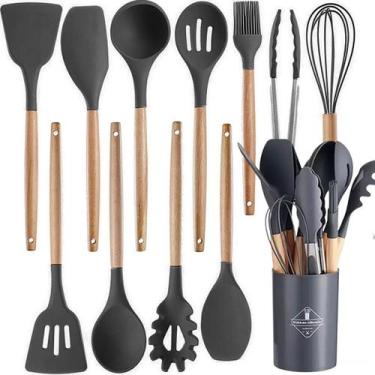 Imagem de Jogo Kit Com 12 Peças Utensílios De Cozinha Colheres Espatulas Pegador