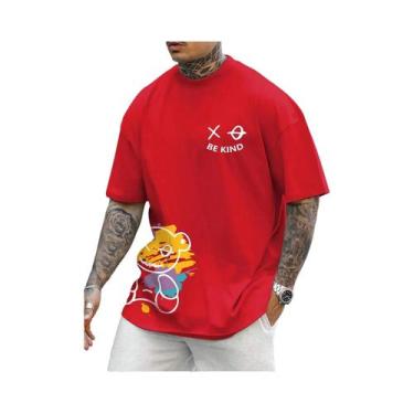 Imagem de Camiseta De Algodão Masculina De Verão, Corte Solto, Gola Redonda, Est