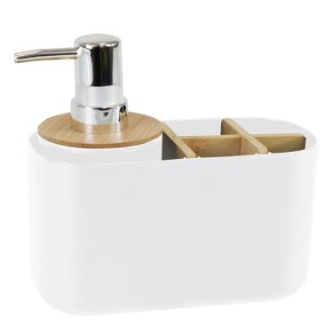 Imagem de Organizador de Banheiro com Dispenser Pump 280ml Porta-Escova Dois Compartimentos Branc...
