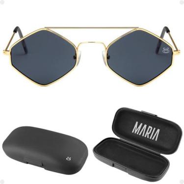 Imagem de oculos sol feminino proteção uv losango aço metal case banhado proteçã
