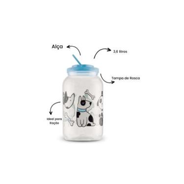 Imagem de Pote Azul Armazenador 3,6L Porta Guarda Ração Com Alça Gato Cachorro D