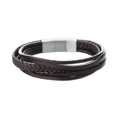 Imagem de Bracelete 20cm Couro Marrom Com Fio Liso E Reto Trabalhado - Rosso Des