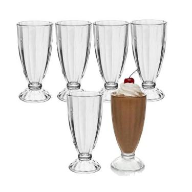 Imagem de Jogo 6 Copo de Milk Shake Taça de Vidro Transparente Sorveteria 380ml 