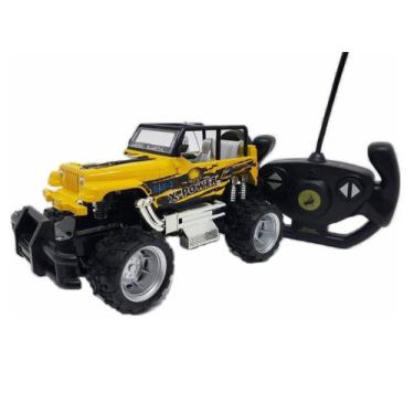 Imagem de Carro Carrinho Jipe Amarelo Controle Remoto Sem Fio 1:24 Brinquedo - D