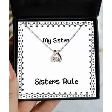 Imagem de SpreadPassion Presentes para irmã nova, regras de irmãs, colar de aniversário com estampa de osso de fúrcula para irmã