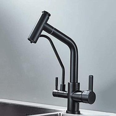 Imagem de Torneiras de cozinha 3 vias, misturador de filtro, torneira de latão 3 em 1, filtrada, água purificada, quente e fria, torneira giratória de 360°