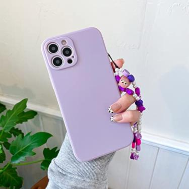 Imagem de Estojo com pingente de pingente de miçangas para iPhone 12 13 11 Pro Max XR XS X 7 8 Plus SE2 Mini Bonito Cor Sólida Capa TPU, Roxo, para iPhone 8 Plus