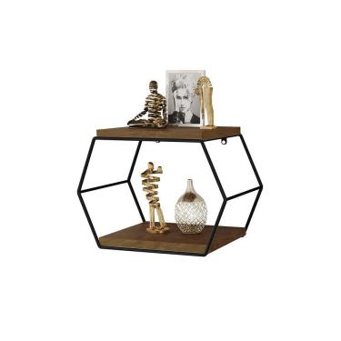 Imagem de Nicho Decorativo Exagonal em Aço 2 Prateleiras KLM Móveis