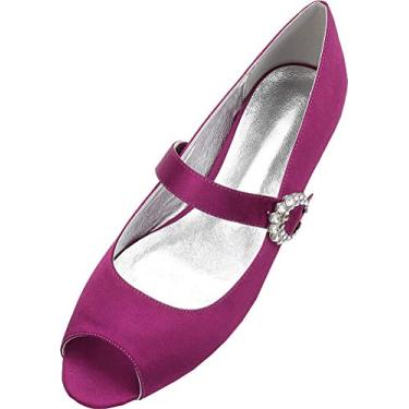 Imagem de A shoe store Vestido de noiva feminino Mary Jane sem salto peep toe pump, Roxa, 9