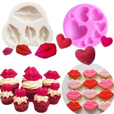 Imagem de Conjunto de 2 JeVenis Sexy Kiss Collection Fondant Mold Red Lips Candy Mold Lips Fondant Mold Kiss Lips Sugar-craft Cake Decoration Cupcake Topper Polymer Clay Soap Wax for Baby Shower Wedding Party Suppli