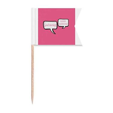 Imagem de Bate-papo diário de idiomas Good Morning bandeiras de palito de dente para marcação de rotulagem para bolo de festa prato de queijo
