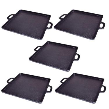 Imagem de Kit 5 Bifeteira de Ferro Lisa Quadrada Alça Ferro 30x30cm
