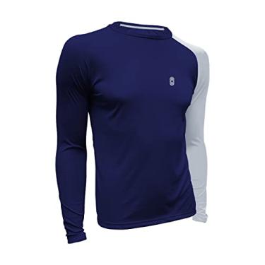 Imagem de Camiseta Skube Com Proteção UV 50+ Dry Fit Segunda Pele Térmica Tecido Termodry Manga Longa - Marinho e Branco - M
